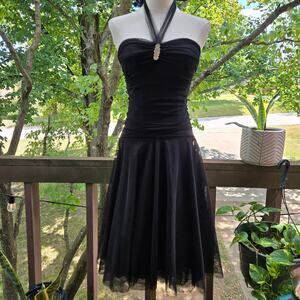 Vtg 90s Y2K Fairy Grunge Whimsigoth Babydoll Halter Dress 3/4 Hoco Wedding Party
